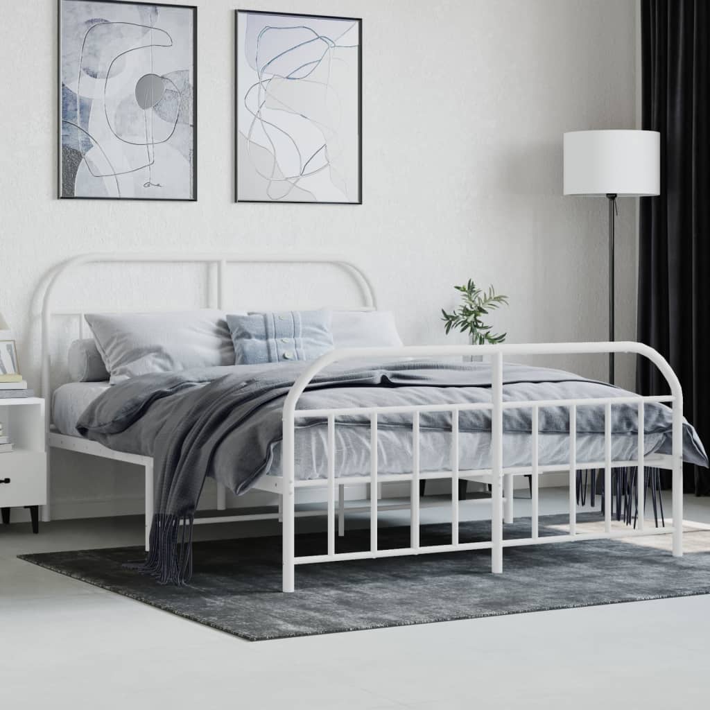 Cadre de lit métal sans matelas et pied de lit blanc 140x190 cm - XIOS