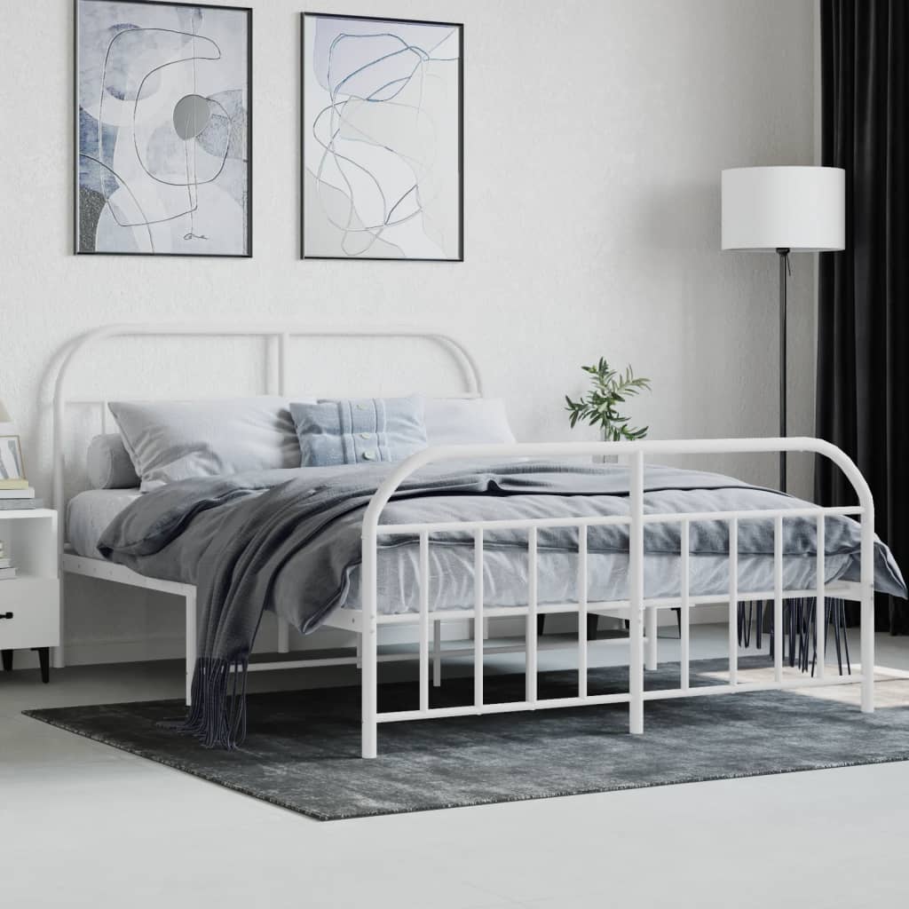 Cadre de lit métal sans matelas et pied de lit blanc 140x200 cm - XIOS