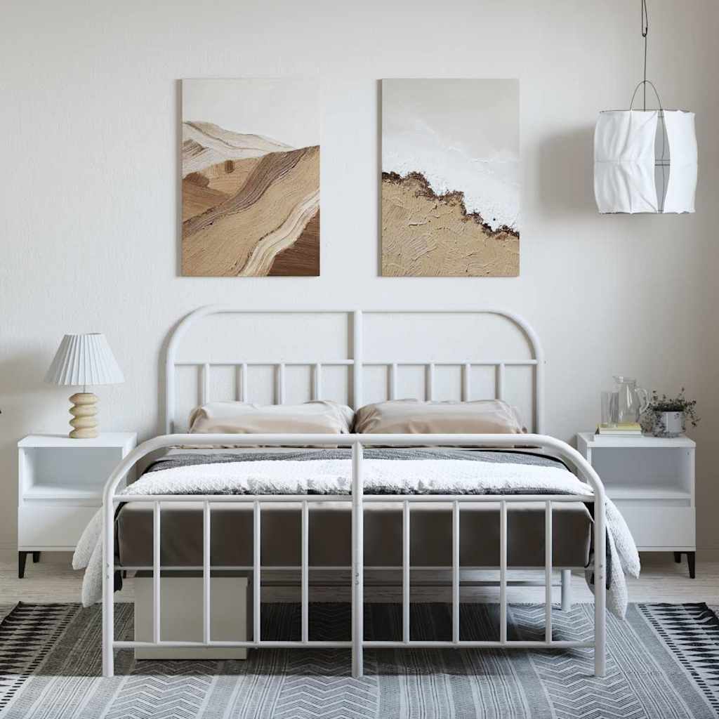Cadre de lit métal sans matelas et pied de lit blanc 150x200 cm - XIOS