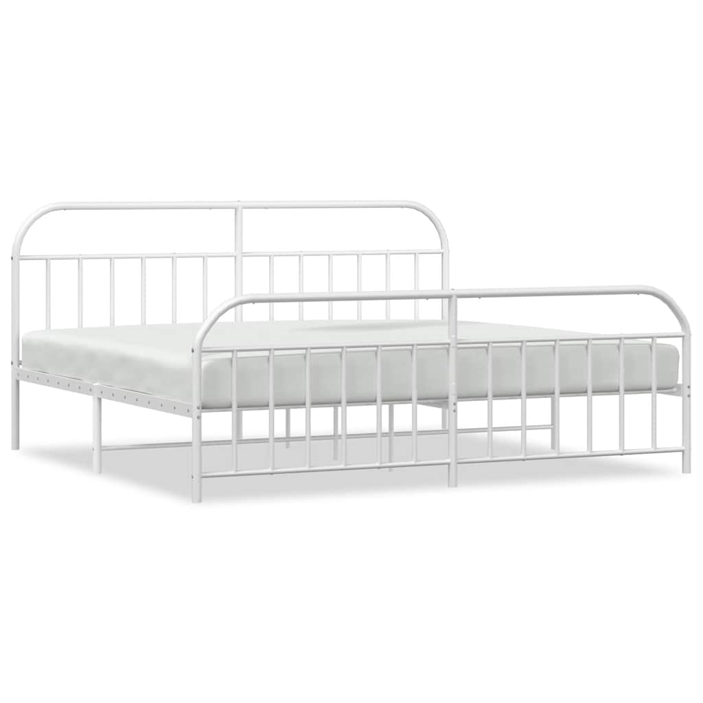 Cadre de lit métal sans matelas et pied de lit blanc 193x203 cm - XIOS