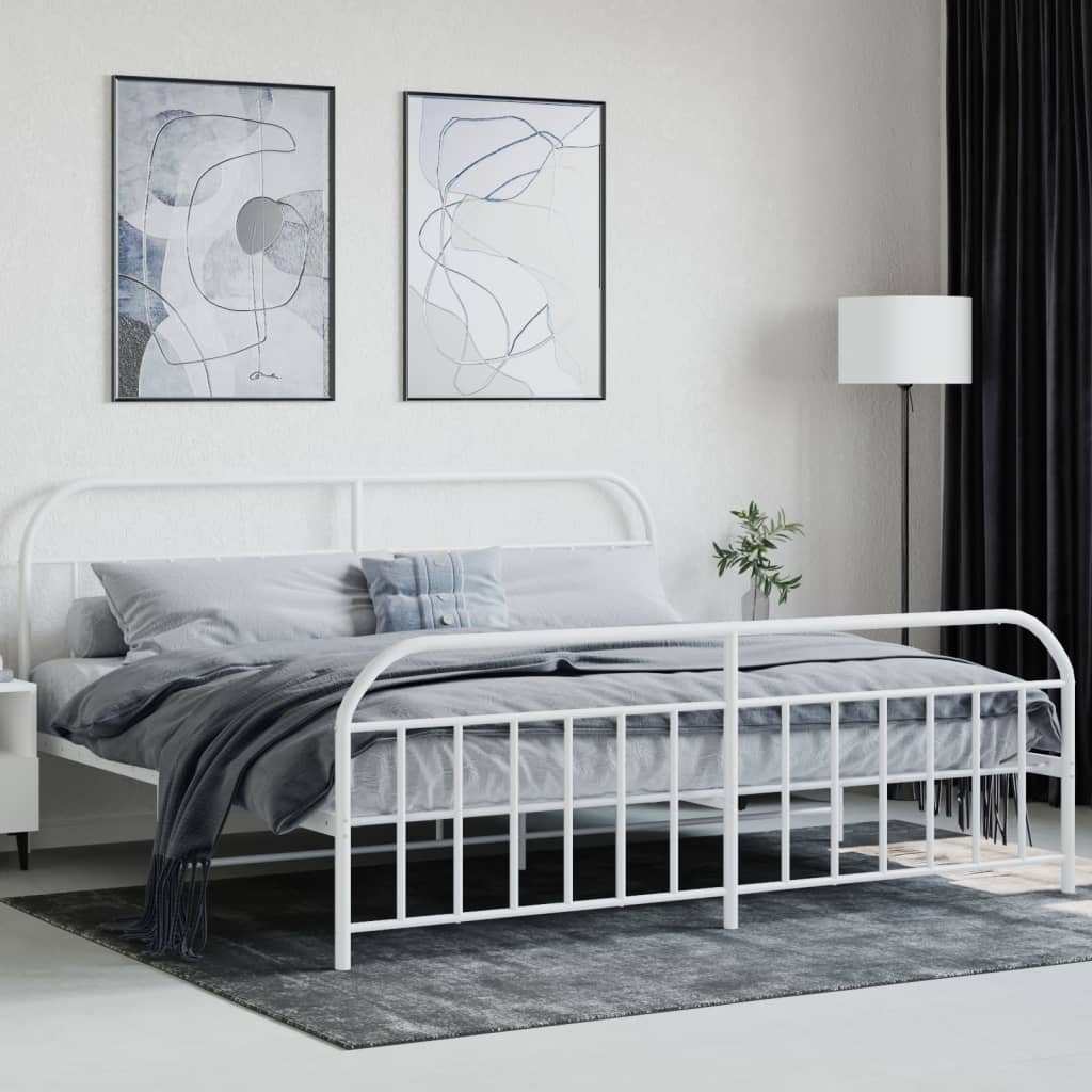 Cadre de lit métal sans matelas et pied de lit blanc 200x200 cm - XIOS