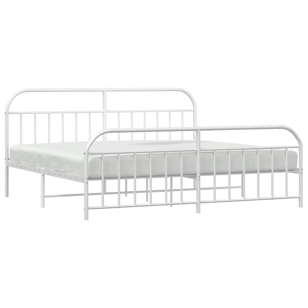 Cadre de lit métal sans matelas et pied de lit blanc 200x200 cm - XIOS