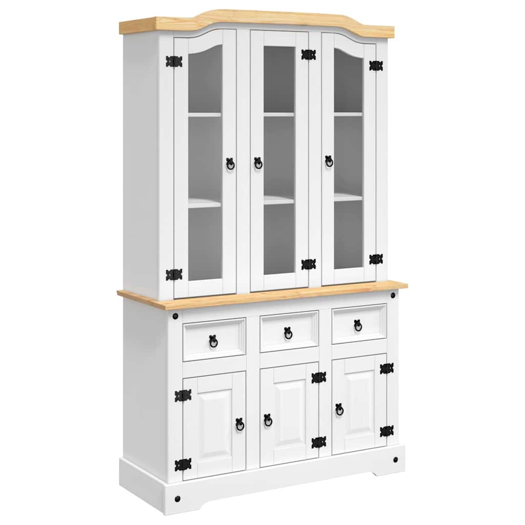 Buffet haut Corona blanc 112x43x191,5 cm bois massif pin mexicain