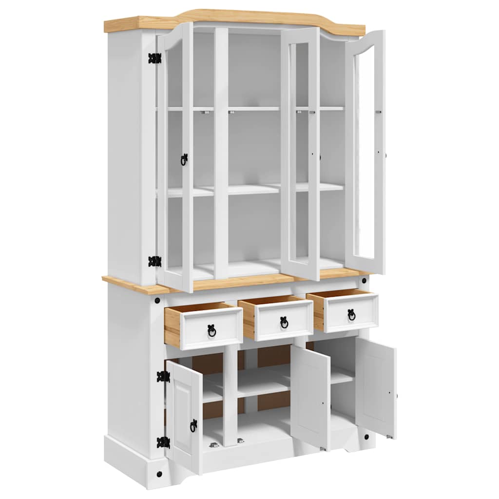 Buffet haut Corona blanc 112x43x191,5 cm bois massif pin mexicain