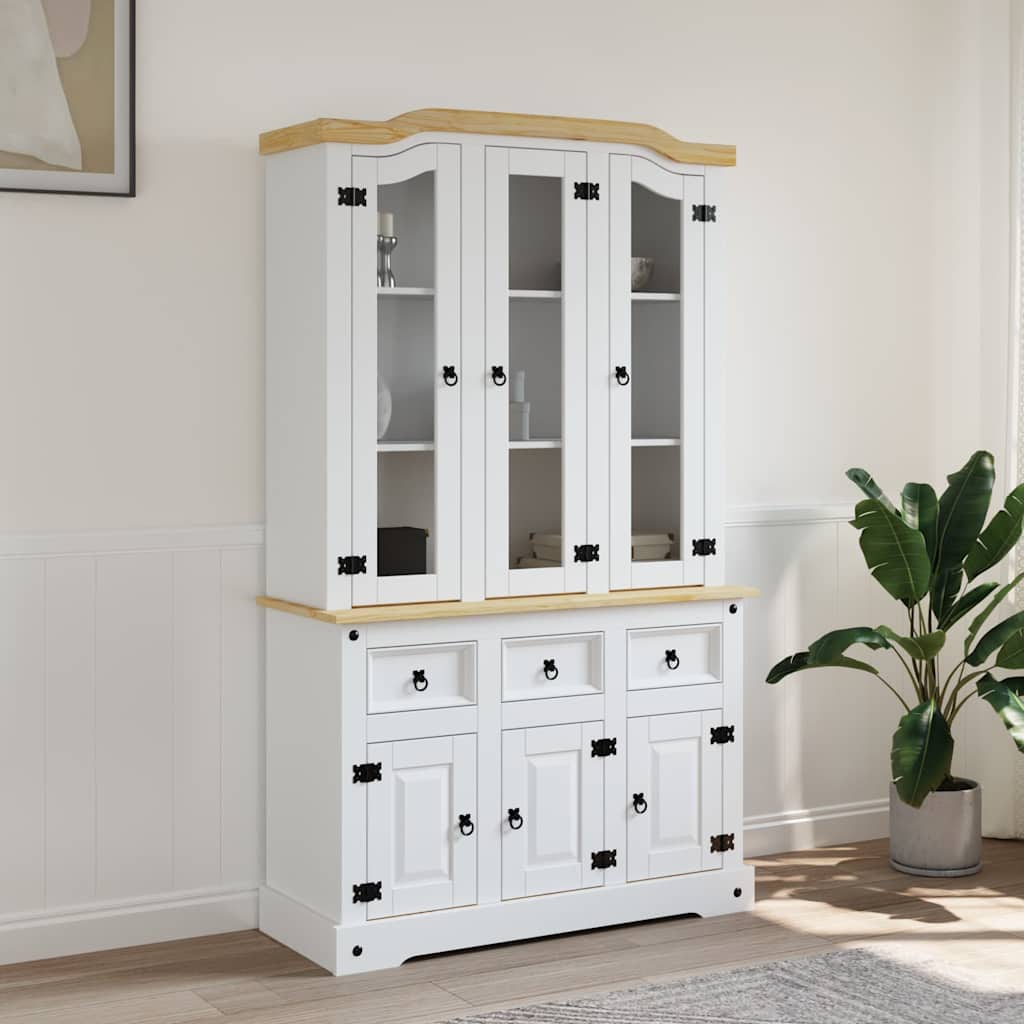 Buffet haut Corona blanc 112x43x191,5 cm bois massif pin mexicain