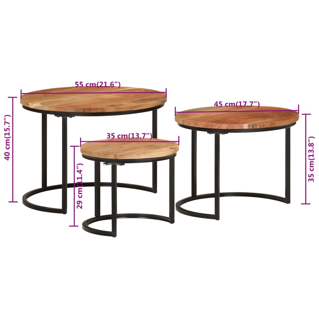 Tables gigognes 3 pcs bois massif d'acacia - XIOS