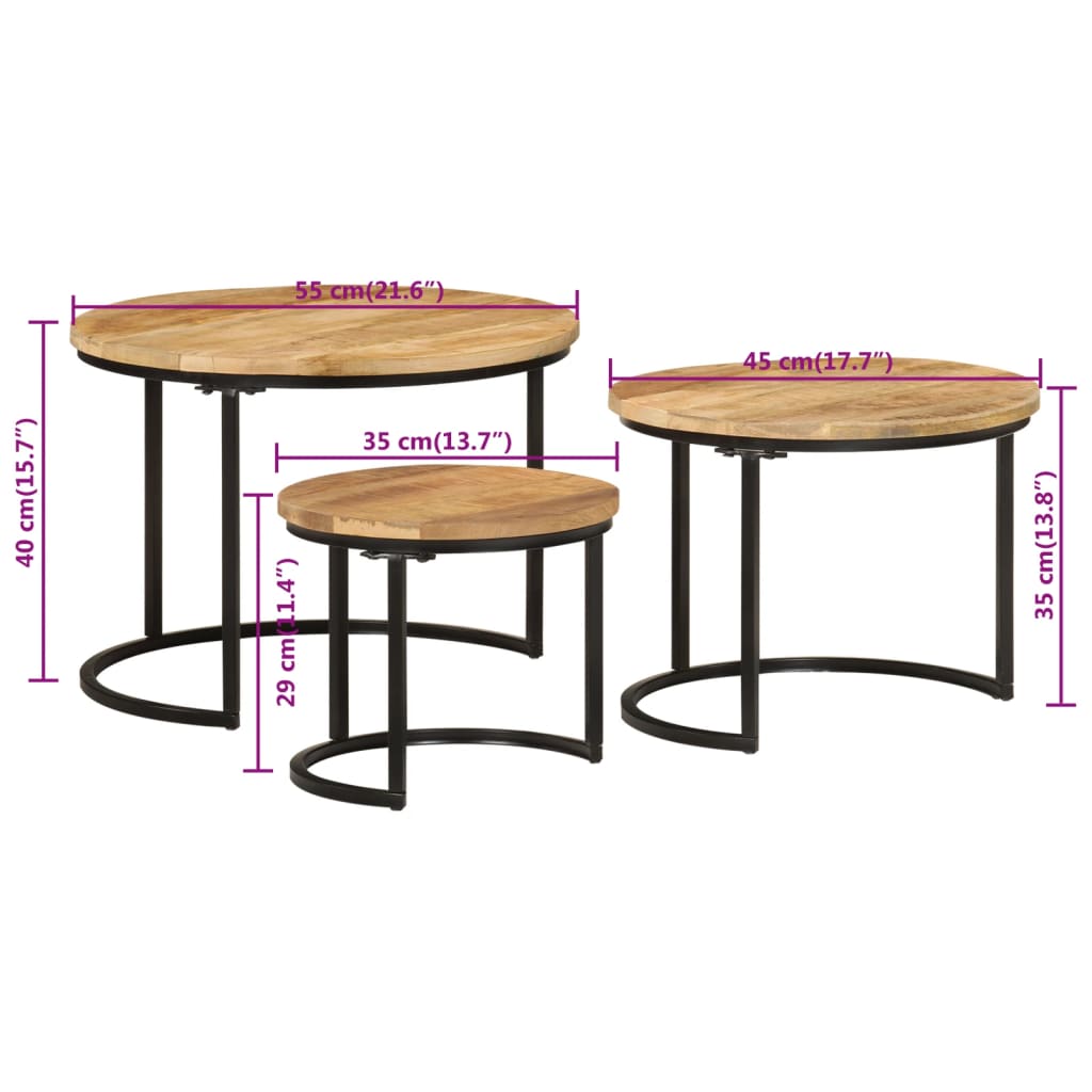 Tables gigognes 3 pcs bois de manguier massif brut - XIOS