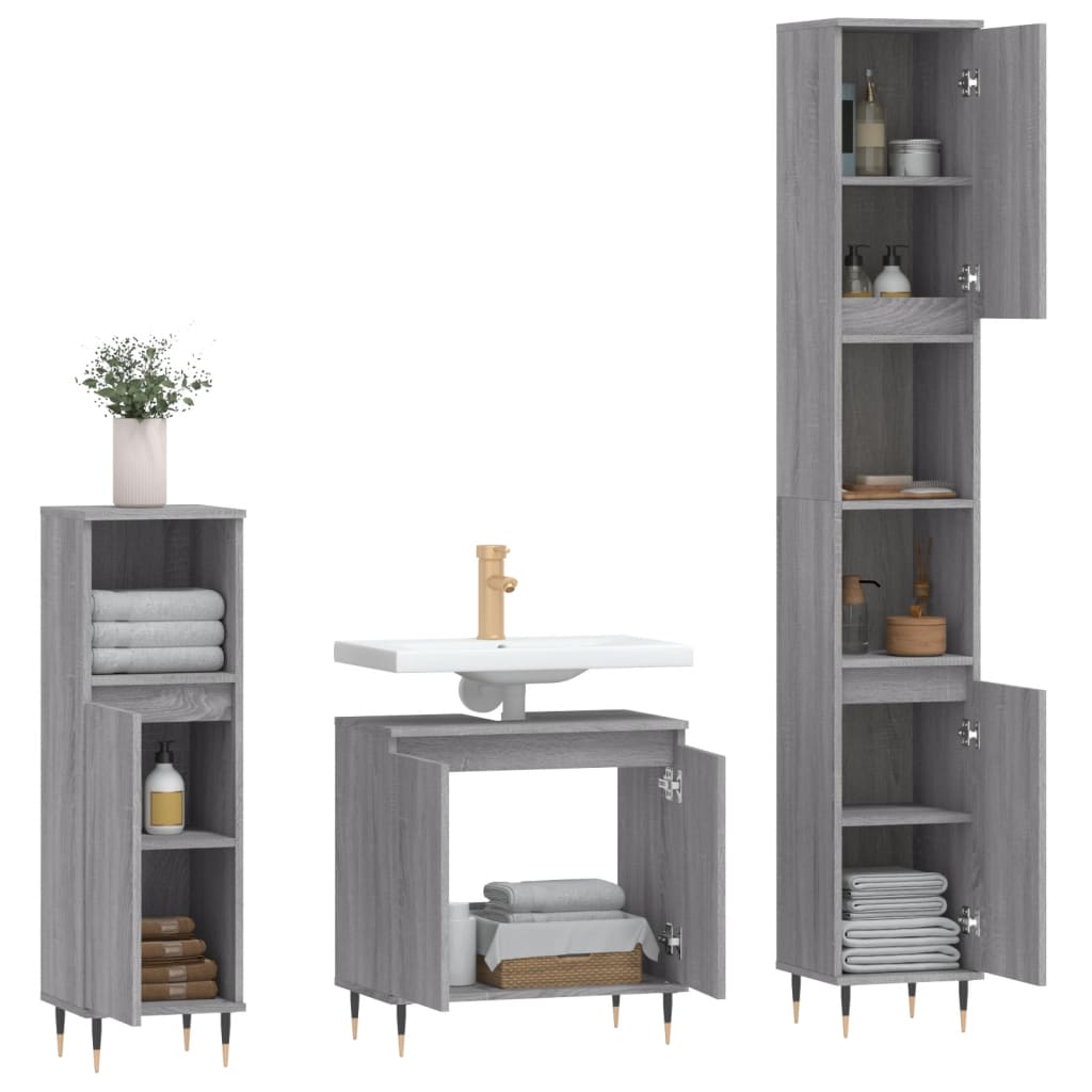 Ensemble d'armoires de salle de bain 3 pcs sonoma gris