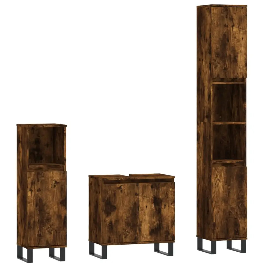 Ensemble d’armoires de salle de bain 3 pcs chêne fumé - XIOS
