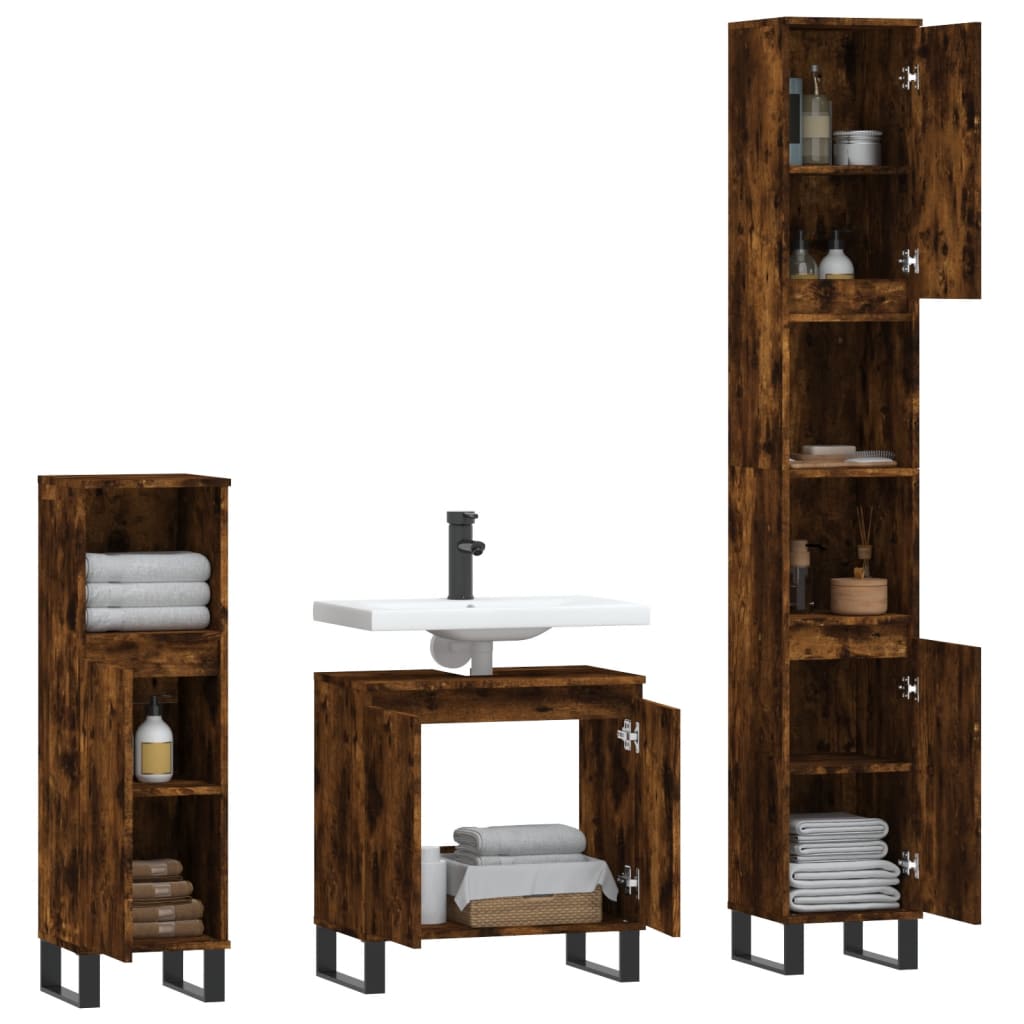 Ensemble d'armoires de salle de bain 3 pcs chêne fumé