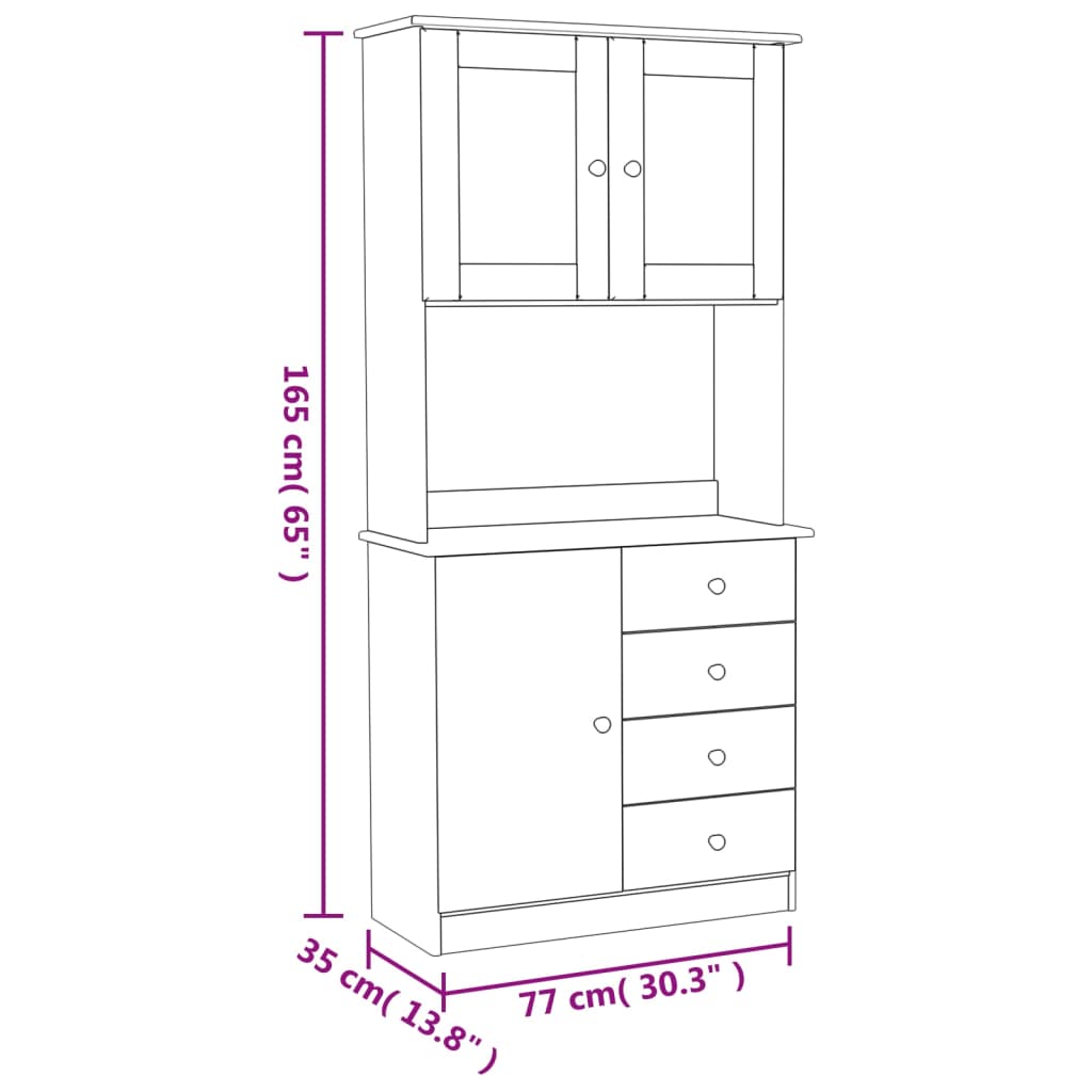Buffet ALTA blanc 77x35x165 cm bois massif de pin - XIOS