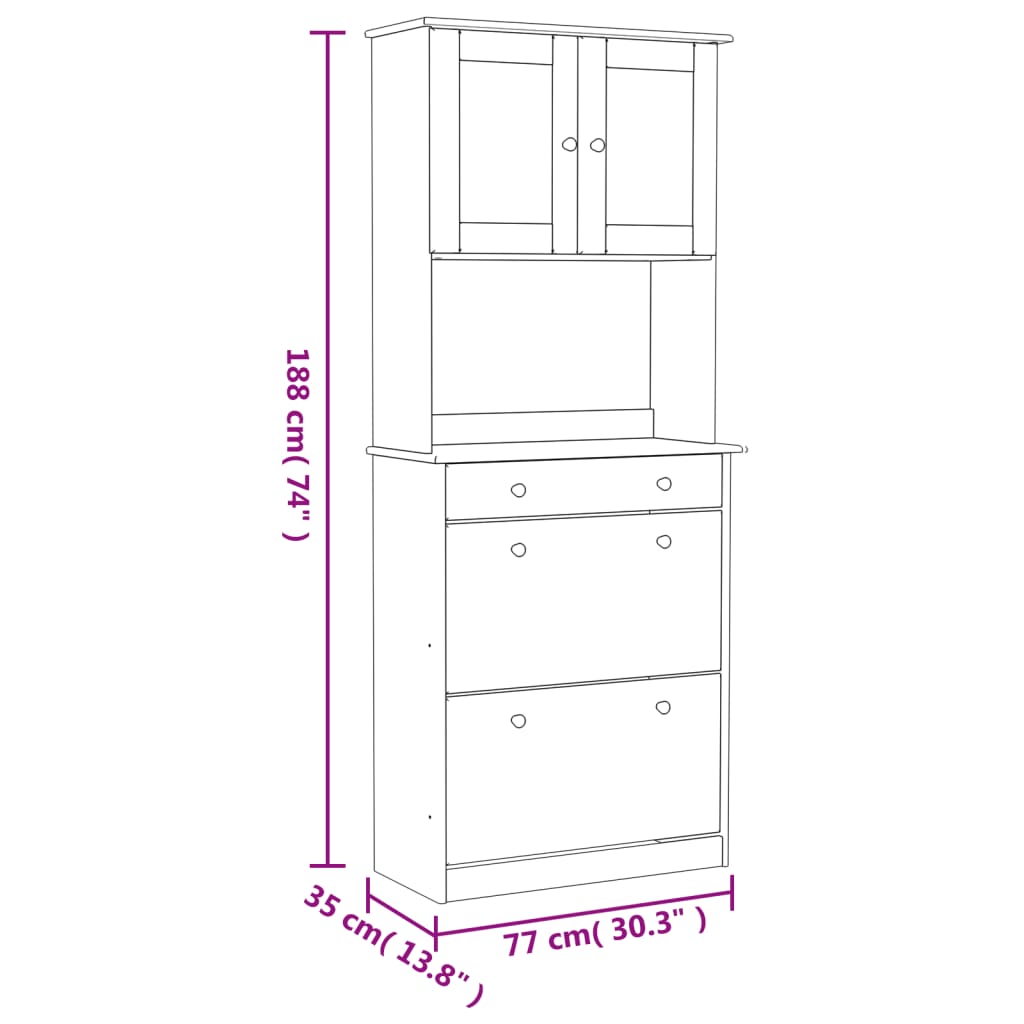 Buffet ALTA blanc 77x35x188 cm bois massif de pin