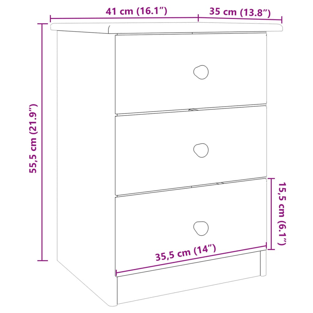Table de chevet ALTA blanc 41x35x55,5 cm bois de pin massif - XIOS