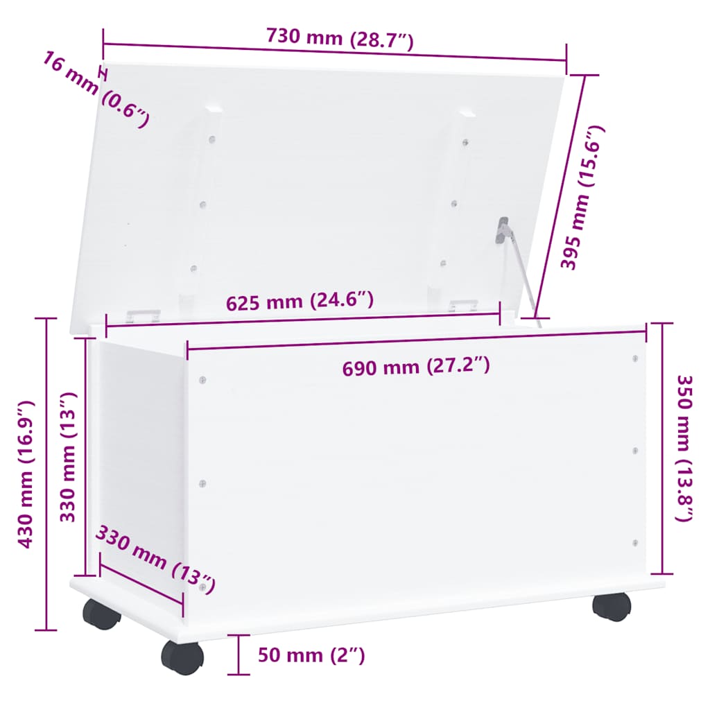Coffre de rangement et roulettes ALTA blanc 73x39,5x43 cm - XIOS