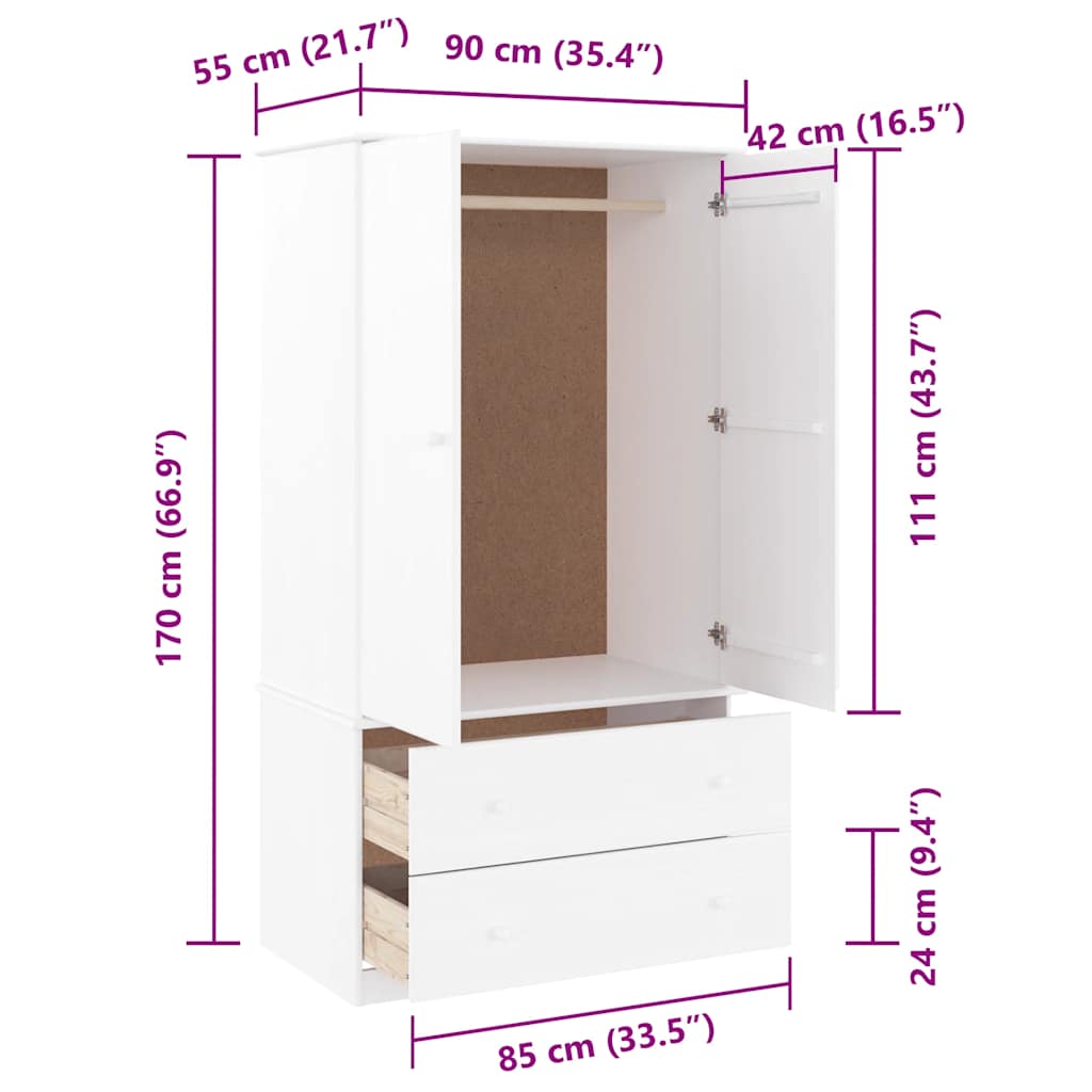 Garde-robe ALTA blanc 90x55x170 cm bois massif de pin - XIOS