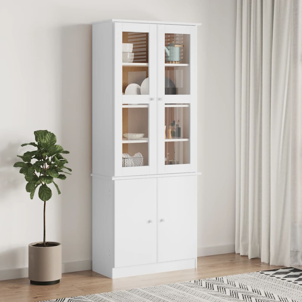 Vitrine en verre ALTA blanc 77x35x186,5 cm bois de pin massif - XIOS