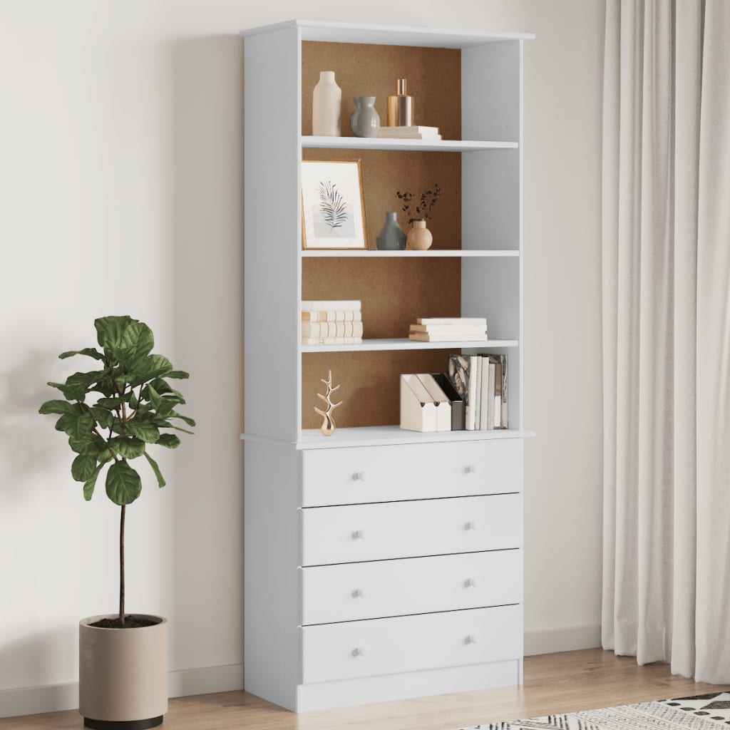 Bibliothèque tiroirs ALTA blanc 77x35x186,5cm bois massif pin - XIOS