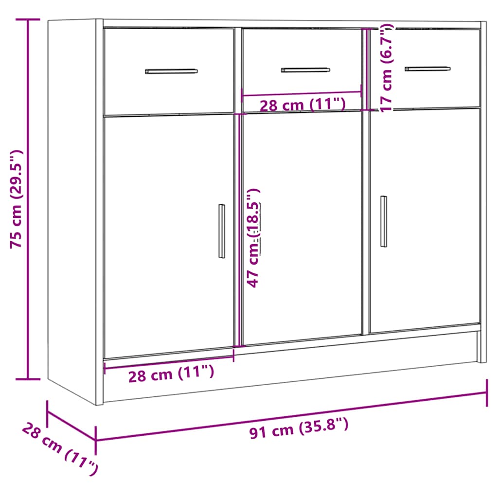 Buffet chêne sonoma 91x28x75 cm bois d'ingénierie - XIOS