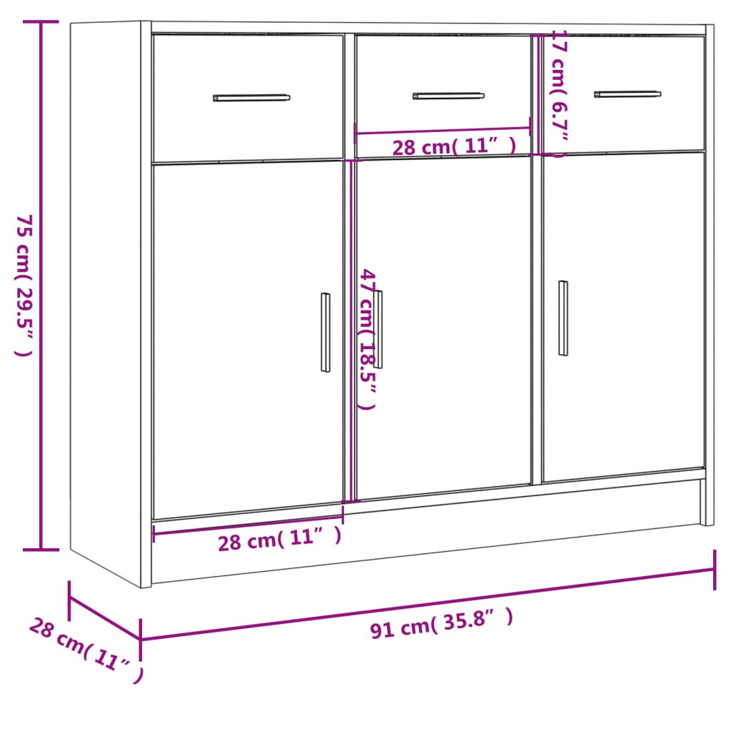 Buffet gris béton 91x28x75 cm bois d'ingénierie - XIOS