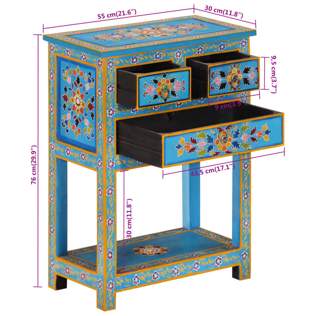 Buffet turquoise 55x30x76 cm bois massif de manguier - XIOS
