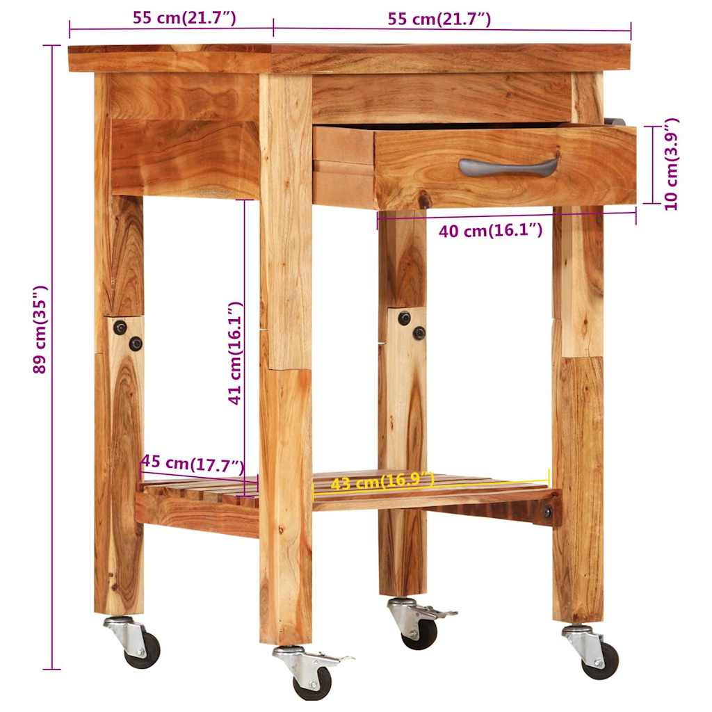 Chariot de cuisine 55x55x89 cm bois massif d'acacia - XIOS