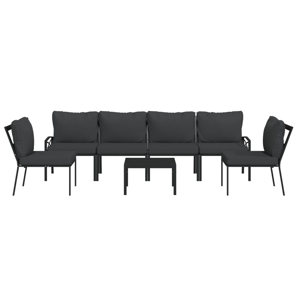 Salon de jardin 7 pcs avec coussins gris bambou acier