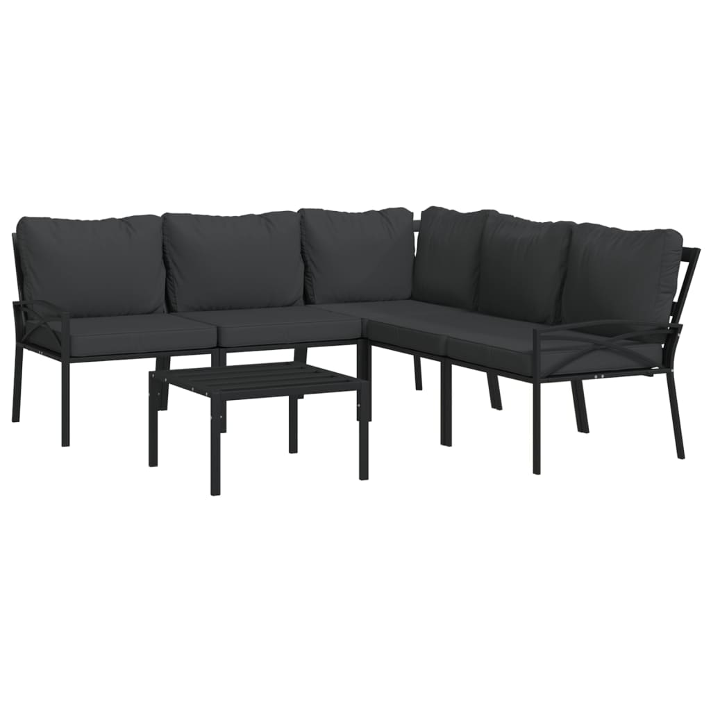 Salon de jardin 6 pcs avec coussins gris acier