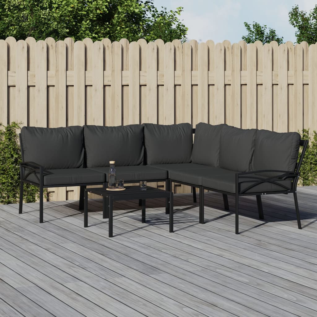 Salon de jardin 6 pcs avec coussins gris acier