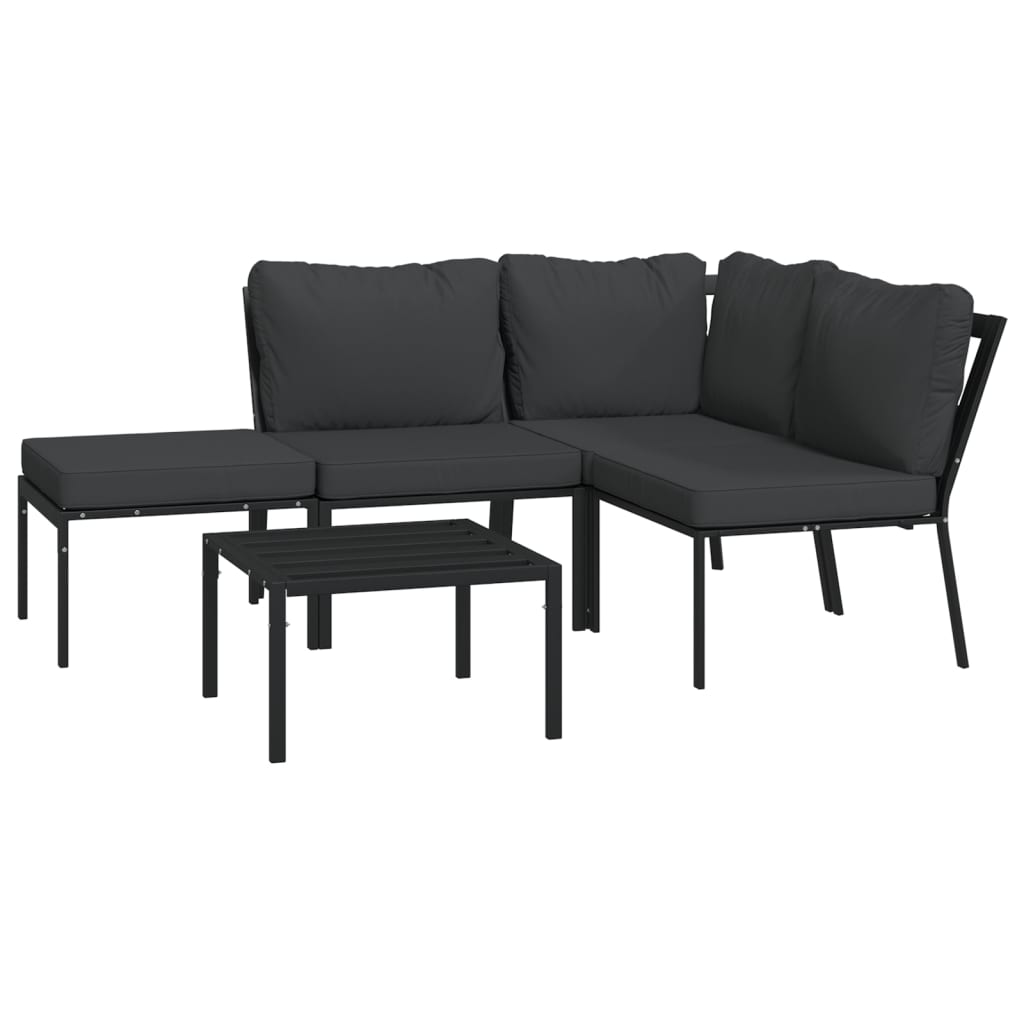 Salon de jardin 5 pcs avec coussins gris acier
