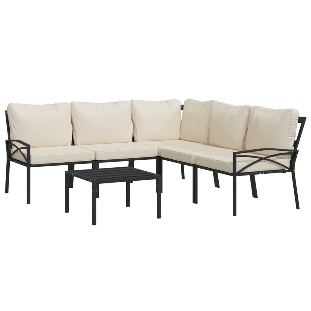 Salon de jardin 6 pcs avec coussins sable acier