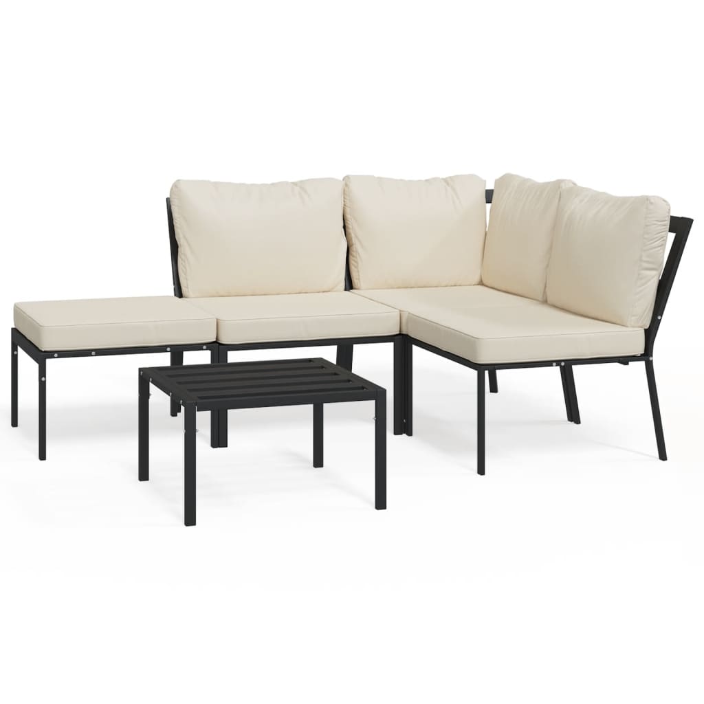 Salon de jardin 5 pcs avec coussins sable acier