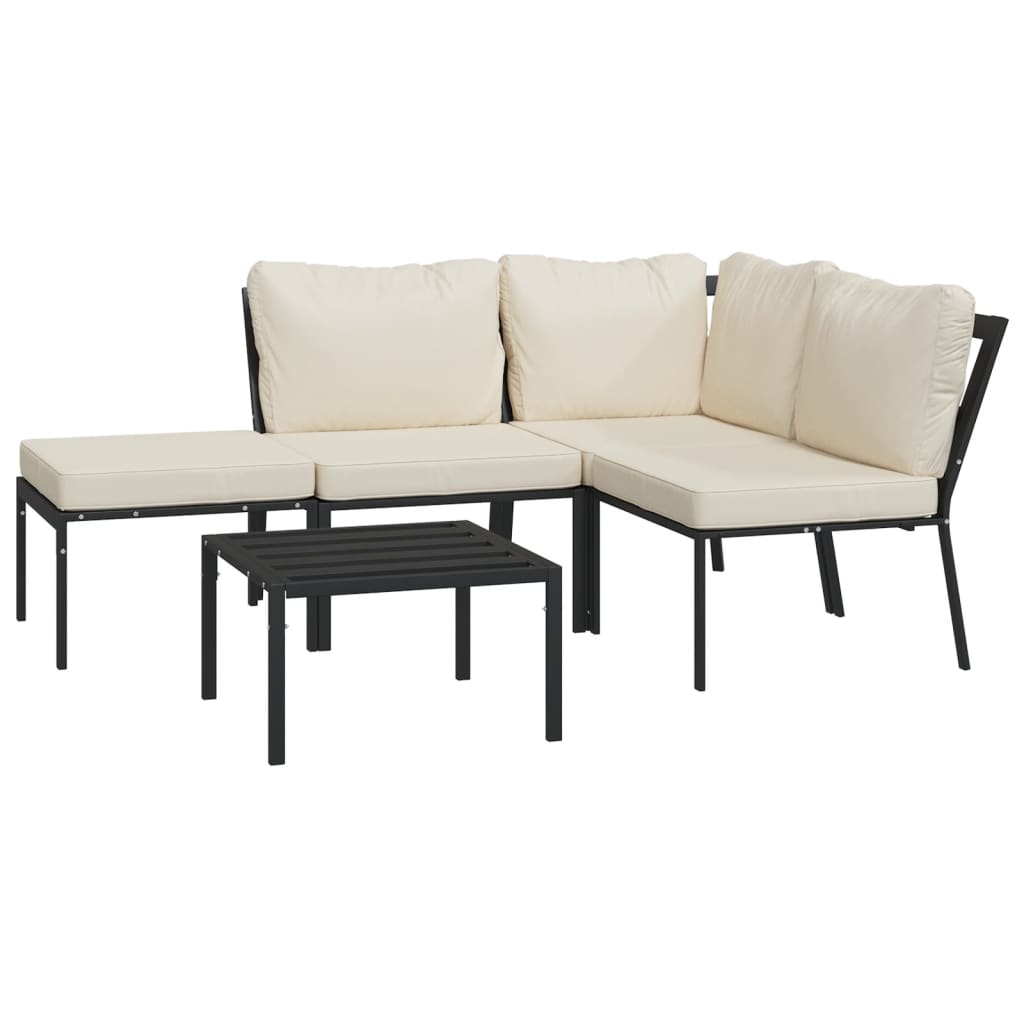 Salon de jardin 5 pcs avec coussins sable acier