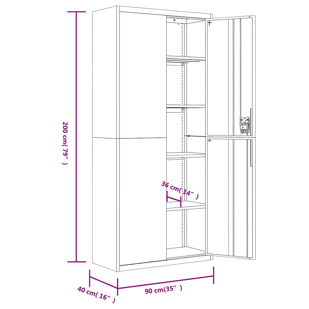 Classeur anthracite 90x40x200 cm Acier - XIOS