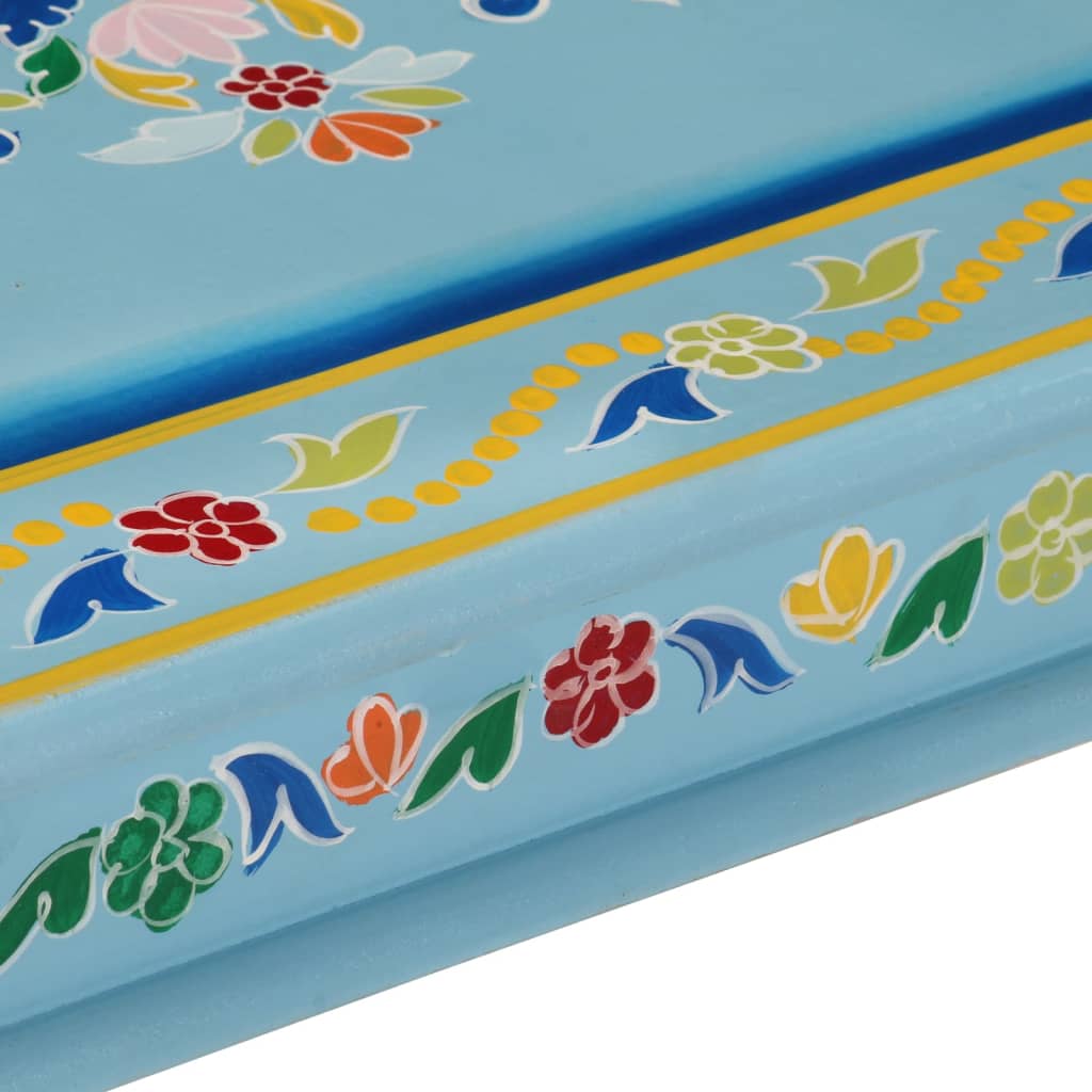 Table basse turquoise bois de manguier massif peint à la main - XIOS