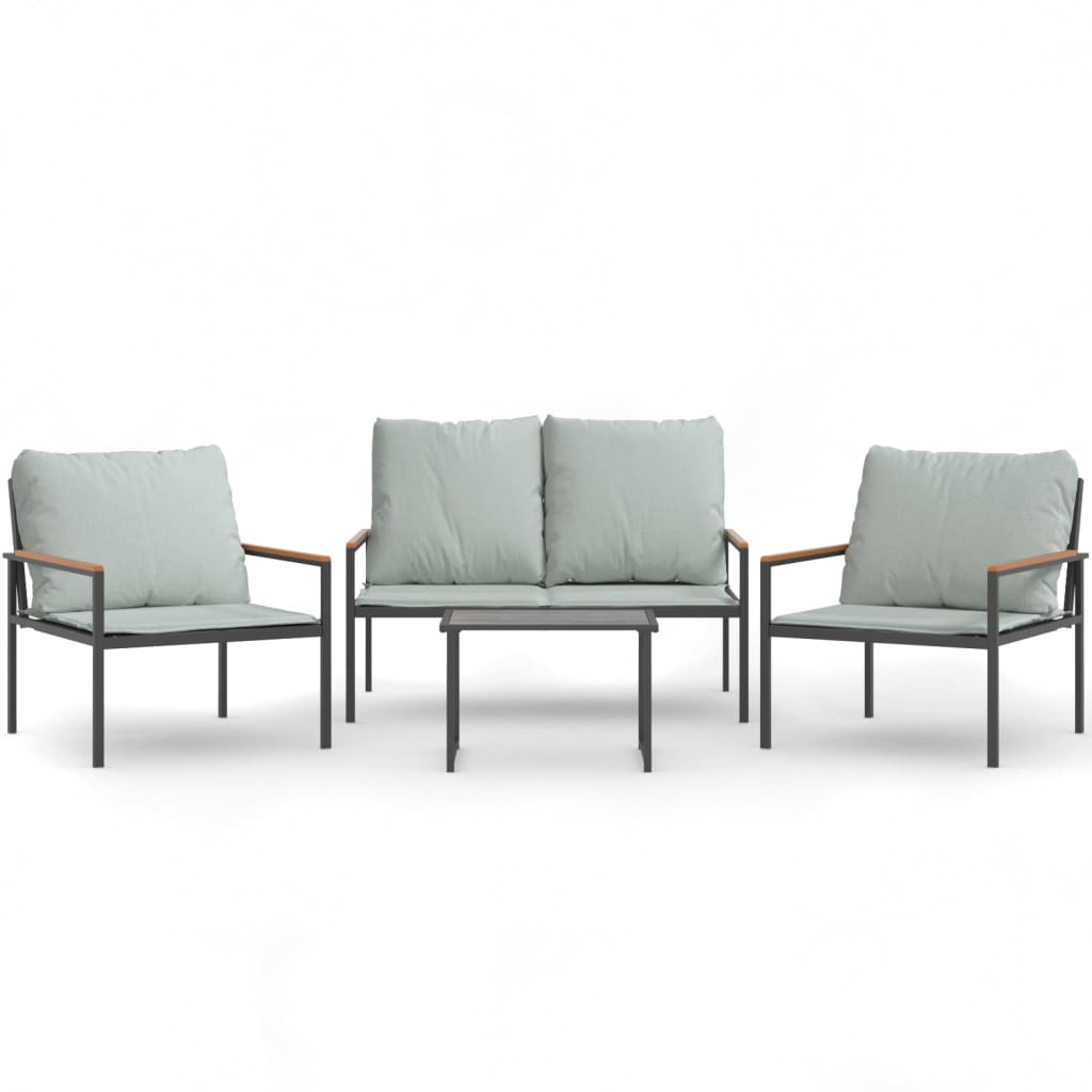 Salon de jardin avec coussins 4 pcs anthracite acier