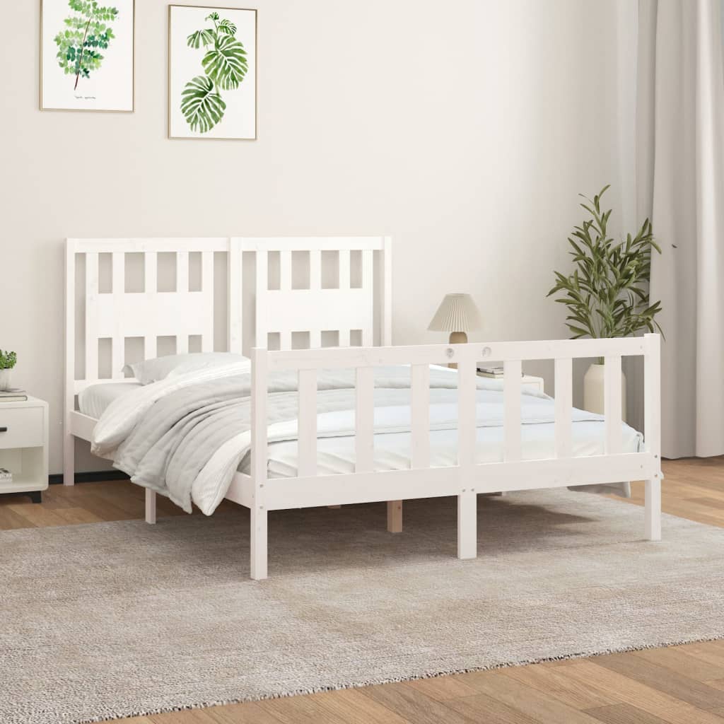 Cadre de lit sans matelas blanc bois de pin massif 120x200 cm - XIOS