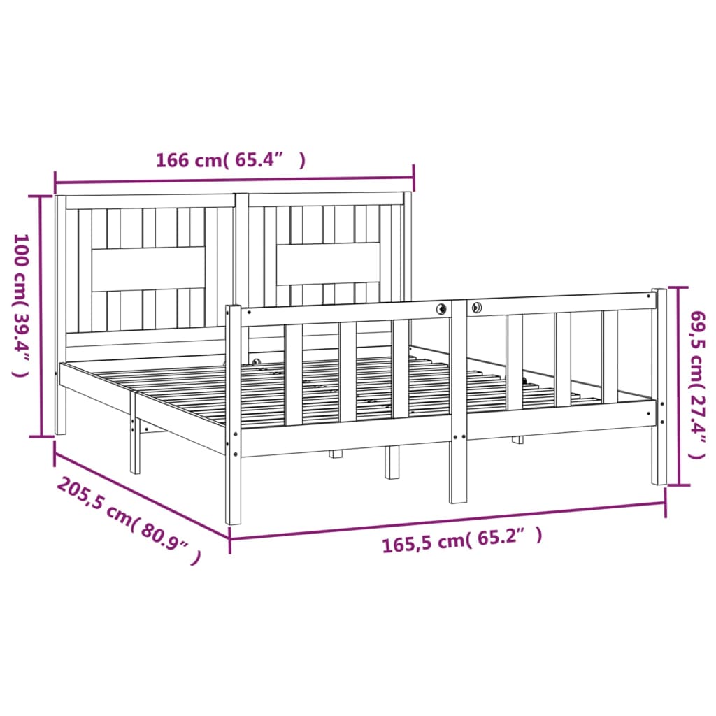 Cadre de lit sans matelas bois massif de pin 160x200 cm - XIOS