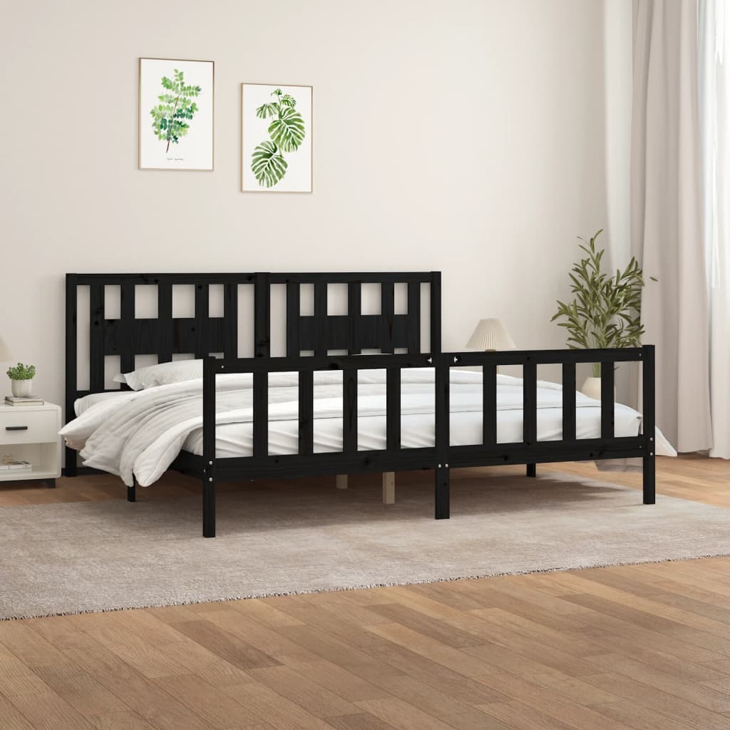 Cadre de lit sans matelas noir bois massif de pin 200x200 cm - XIOS