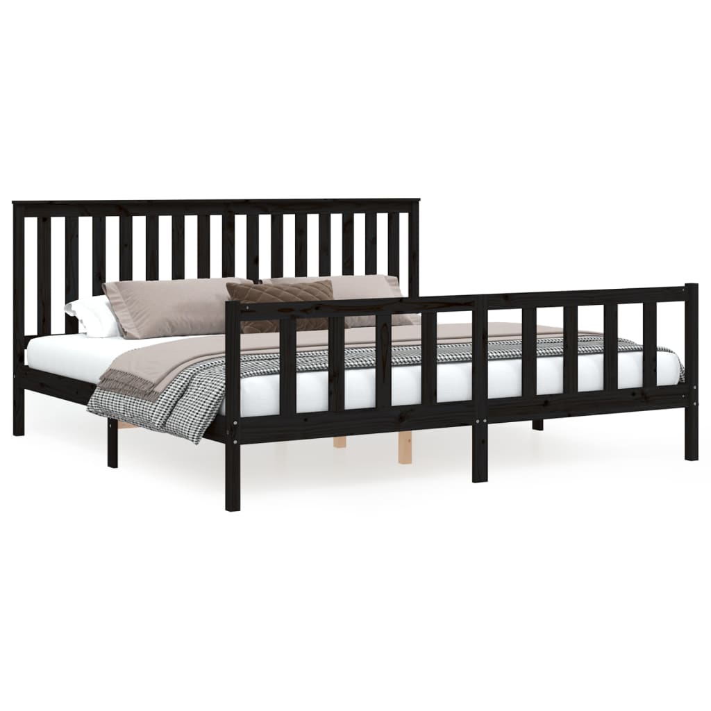 Cadre de lit sans matelas noir 200x200 cm bois massif de pin - XIOS