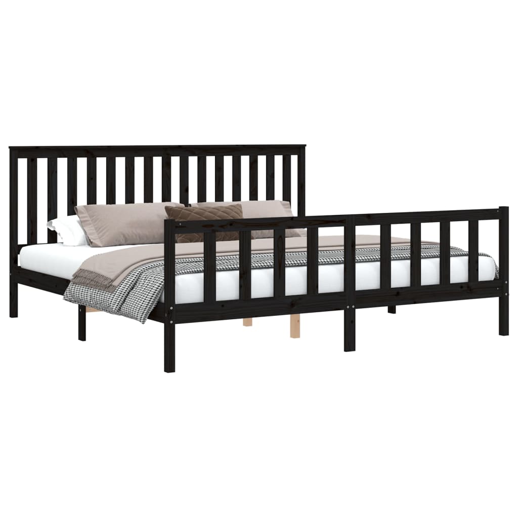 Cadre de lit sans matelas noir 200x200 cm bois massif de pin - XIOS