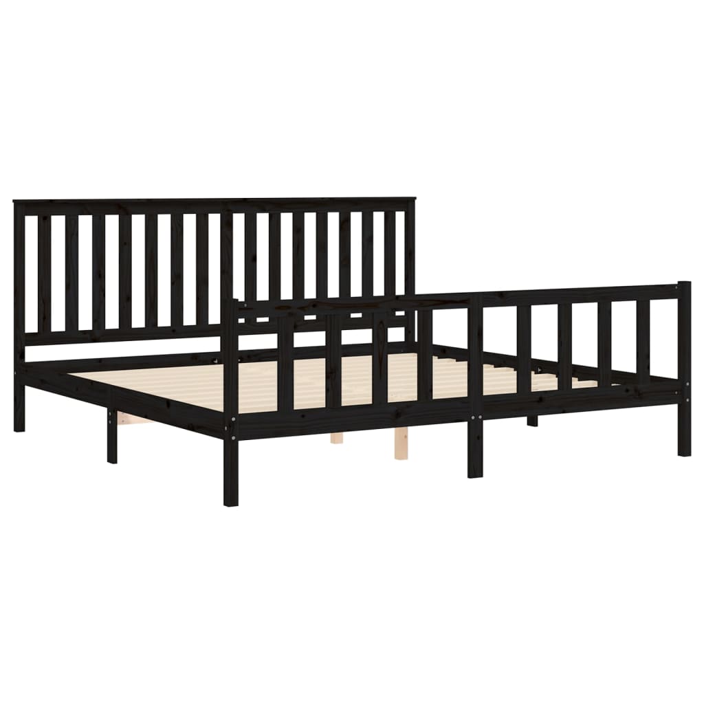 Cadre de lit sans matelas noir 200x200 cm bois massif de pin - XIOS