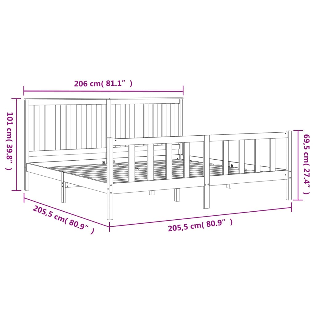 Cadre de lit sans matelas noir 200x200 cm bois massif de pin - XIOS