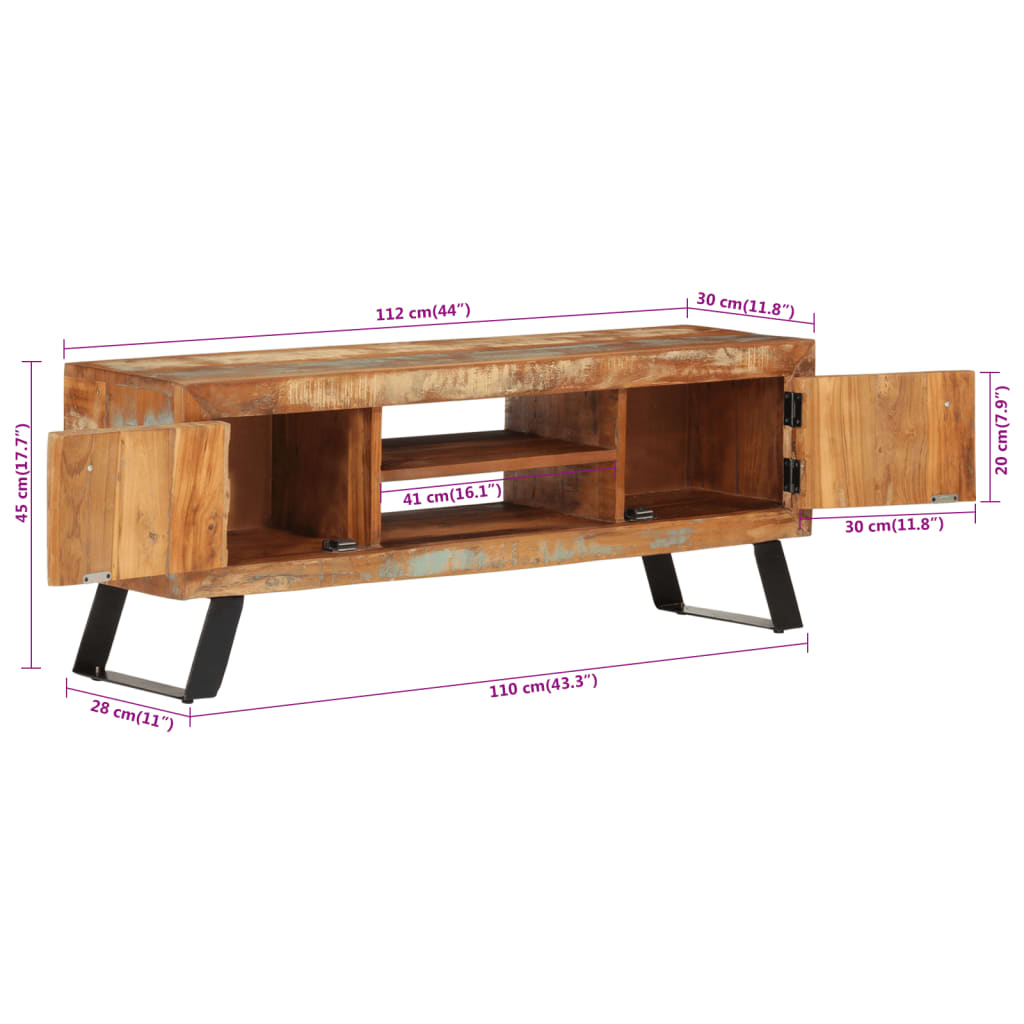 Meuble TV 112x30x45 cm bois massif de récupération - XIOS