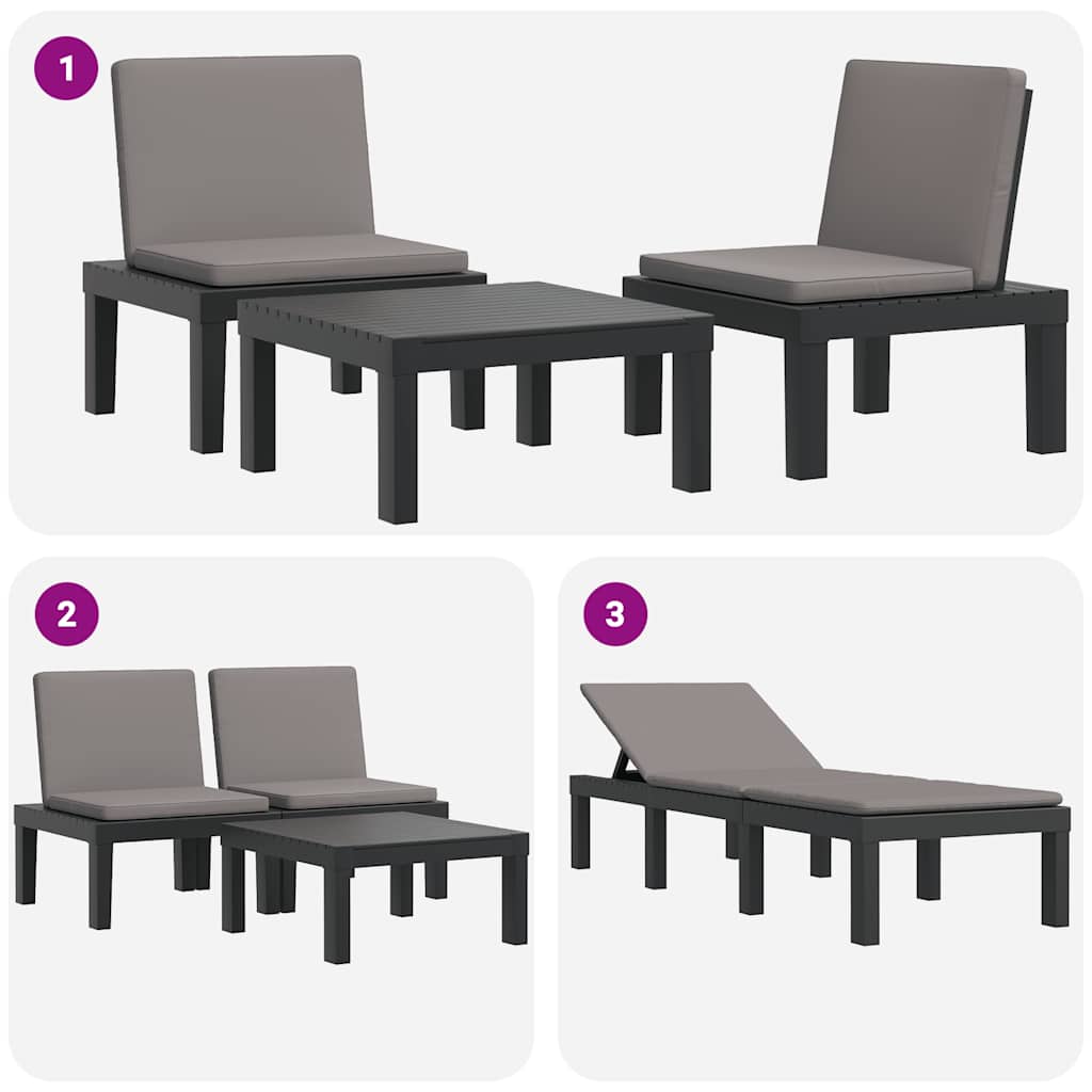 Chaise longue avec coussins anthracite PP - XIOS