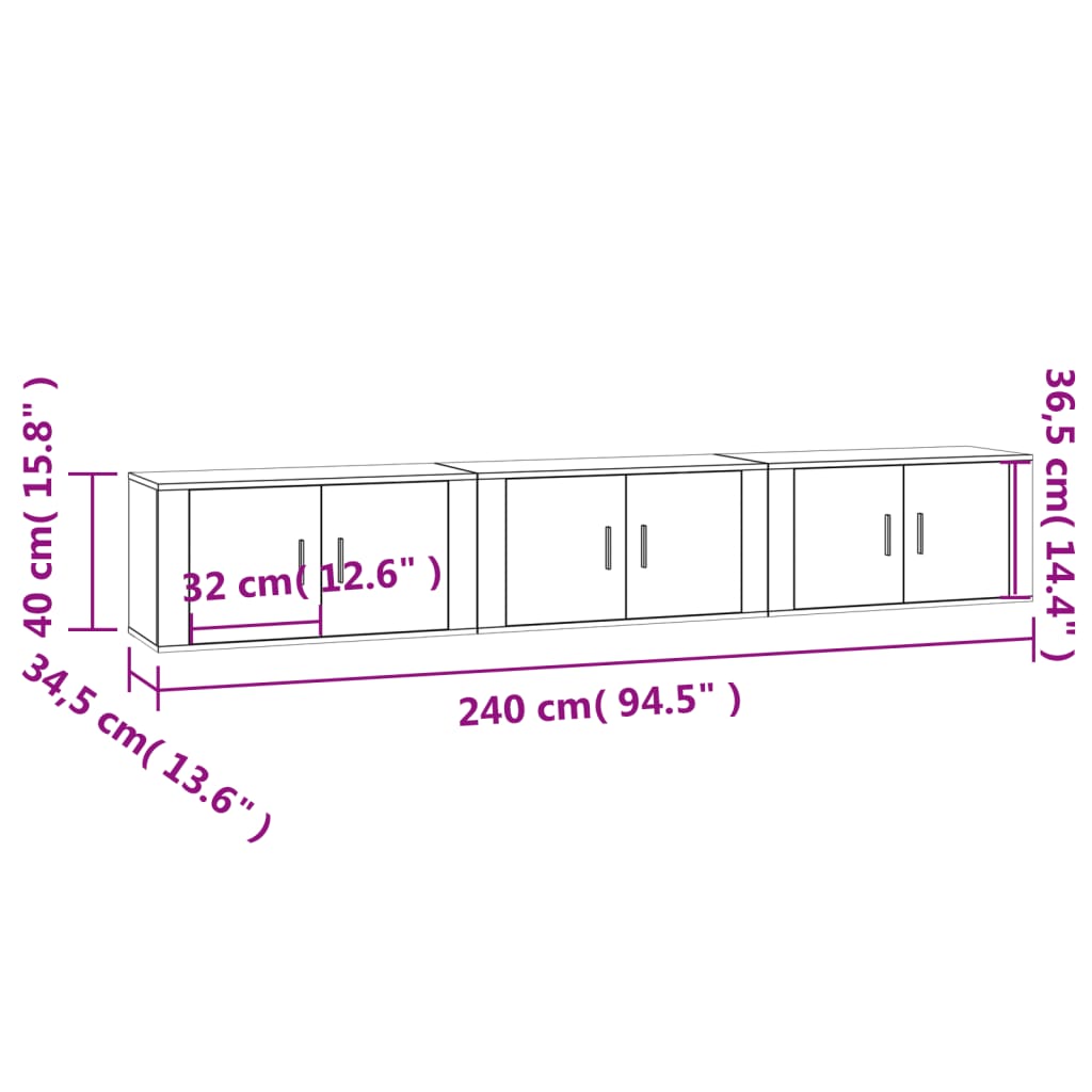 Meubles TV muraux 3 pcs gris béton 80x34,5x40 cm - XIOS