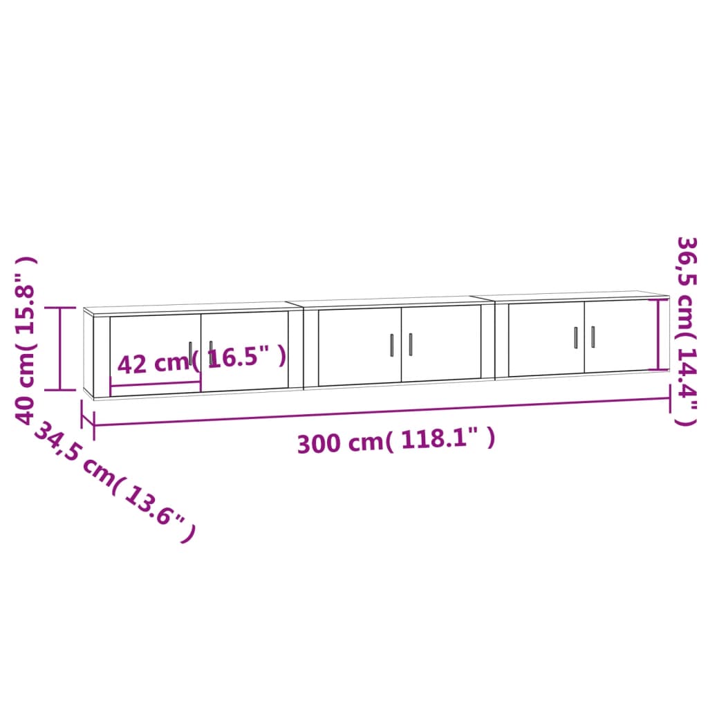 Meubles TV muraux 3 pcs chêne fumé 100x34,5x40 cm - XIOS