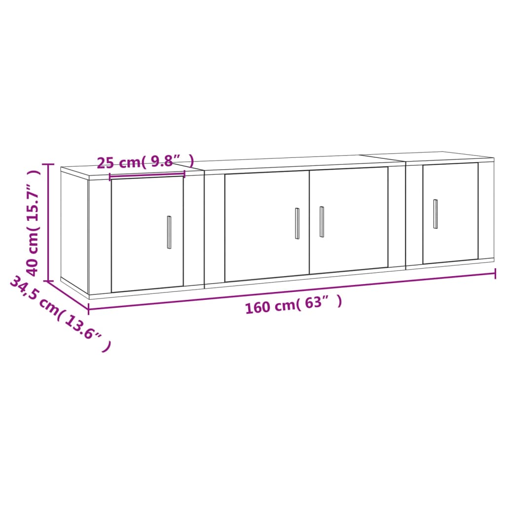 Ensemble de meubles TV 3 pcs Gris béton Bois d'ingénierie - XIOS