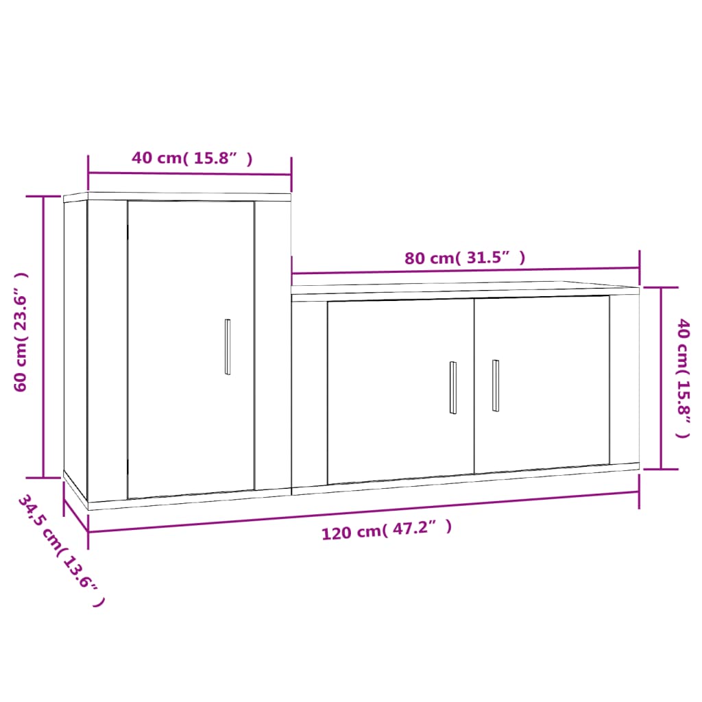 Ensemble de meubles TV 2 pcs gris béton bois d'ingénierie - XIOS
