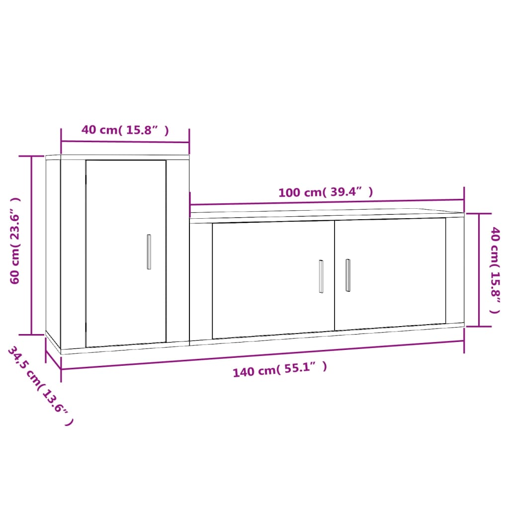 Ensemble de meubles TV 2 pcs gris béton bois d'ingénierie - XIOS