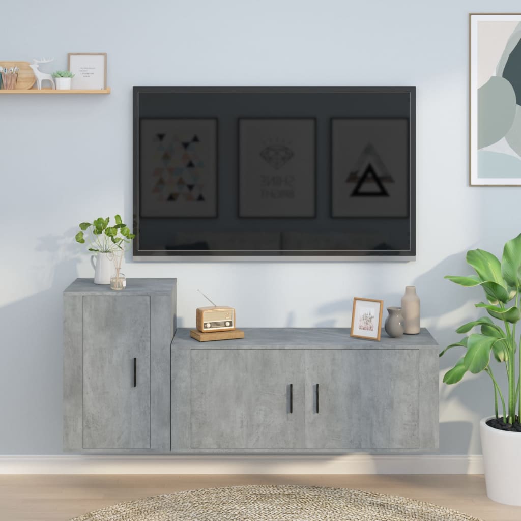 Ensemble de meubles TV 2 pcs gris béton bois d'ingénierie - XIOS